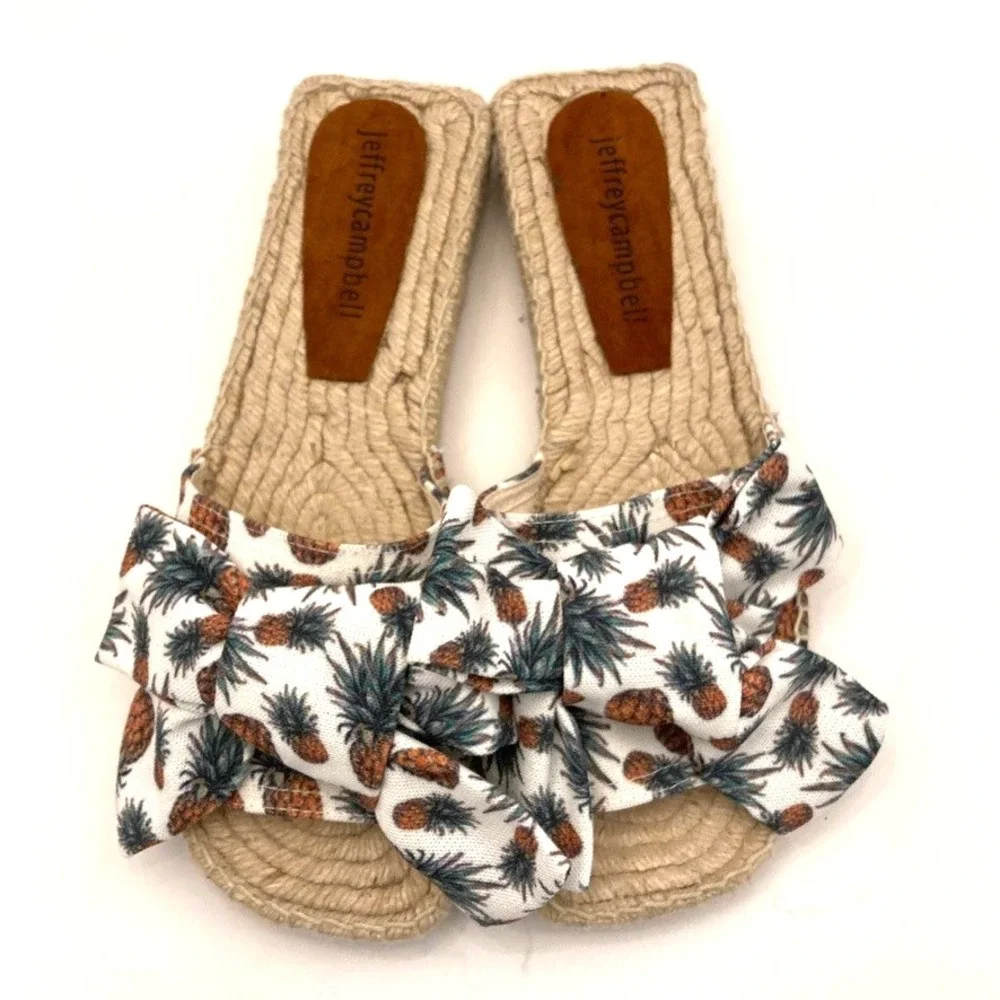 Jeffrey Campbell Estela Pineapple Espadrille Slides‎ Womens 8 NWOT Bow Fabric
